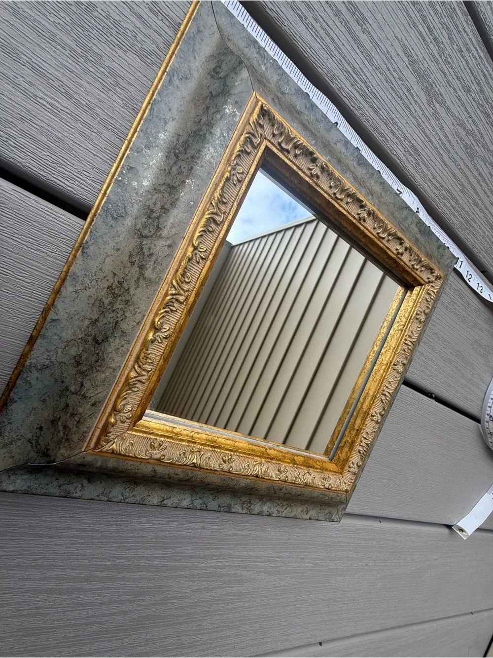Ornate Gold Antiqued Silver Square Wall Mirror 10” Vintage Style